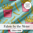 Cute French Fries Cartoon Snack Seamless Pattern Pink Cups Mint Background Digital Print Fabric by the Metre UK Sewing Quilting Textile