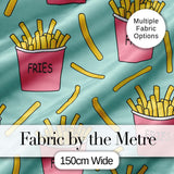Cute French Fries Cartoon Snack Seamless Pattern Pink Cups Mint Background Digital Print Fabric by the Metre UK Sewing Quilting Textile