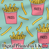Cute French Fries Cartoon Snack Seamless Pattern Pink Cups Mint Background Digital Print Fabric by the Metre UK Sewing Quilting Textile