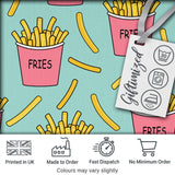 Cute French Fries Cartoon Snack Seamless Pattern Pink Cups Mint Background Digital Print Fabric by the Metre UK Sewing Quilting Textile