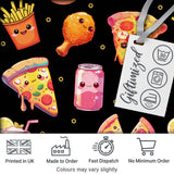 Cute Kawaii Fast Food Pizza Chicken Soda Black Background Seamless Pattern Digital Print Fabric by the Metre UK Sewing Quilting Textile