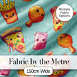 Cute Kawaii Fast Food Pizza Chicken Soda Mint Background Seamless Pattern Digital Print Fabric by the Metre UK Sewing Quilting Textile