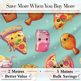 Cute Kawaii Fast Food Pizza Chicken Soda Mint Background Seamless Pattern Digital Print Fabric by the Metre UK Sewing Quilting Textile