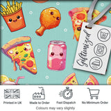 Cute Kawaii Fast Food Pizza Chicken Soda Mint Background Seamless Pattern Digital Print Fabric by the Metre UK Sewing Quilting Textile