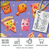 Cute Kawaii Fast Food Pizza Chicken Soda Purple Background Seamless Pattern Digital Print Fabric by the Metre UK Sewing Quilting Textile