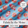 Cute Kawaii Donuts and Strawberry Milkshake Blue Background Seamless Pattern Digital Print Fabric by the Metre UK Sewing