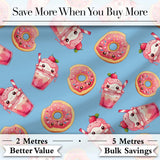 Cute Kawaii Donuts and Strawberry Milkshake Blue Background Seamless Pattern Digital Print Fabric by the Metre UK Sewing