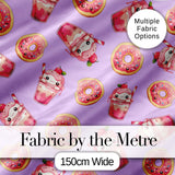 Cute Kawaii Donuts and Strawberry Milkshake Purple Background Seamless Pattern Digital Print Fabric by the Metre UK Sewing