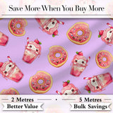 Cute Kawaii Donuts and Strawberry Milkshake Purple Background Seamless Pattern Digital Print Fabric by the Metre UK Sewing