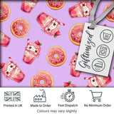 Cute Kawaii Donuts and Strawberry Milkshake Purple Background Seamless Pattern Digital Print Fabric by the Metre UK Sewing