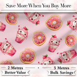 Cute Kawaii Donuts and Strawberry Milkshake Blush Pink Background Seamless Pattern Digital Print Fabric by the Metre UK Sewing