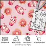 Cute Kawaii Donuts and Strawberry Milkshake Blush Pink Background Seamless Pattern Digital Print Fabric by the Metre UK Sewing