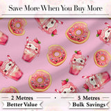 Cute Kawaii Donuts and Strawberry Milkshake Pink Background Seamless Pattern Digital Print Fabric by the Metre UK Sewing