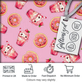 Cute Kawaii Donuts and Strawberry Milkshake Pink Background Seamless Pattern Digital Print Fabric by the Metre UK Sewing