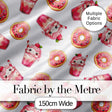 Cute Kawaii Donuts and Strawberry Milkshake White Background Seamless Pattern Digital Print Fabric by the Metre UK Sewing