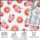 Cute Kawaii Donuts and Strawberry Milkshake White Background Seamless Pattern Digital Print Fabric by the Metre UK Sewing