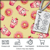 Cute Kawaii Donuts and Strawberry Milkshake Yellow Background Seamless Pattern Digital Print Fabric by the Metre UK Sewing