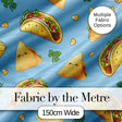 Cute Kawaii Tacos and Wraps Blue Background Seamless Pattern Digital Print Fabric by the Metre UK Sewing Quilting Textile