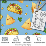Cute Kawaii Tacos and Wraps Blue Background Seamless Pattern Digital Print Fabric by the Metre UK Sewing Quilting Textile