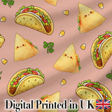 Cute Kawaii Tacos and Wraps Peach Background Seamless Pattern Digital Print Fabric by the Metre UK Sewing Quilting Textile
