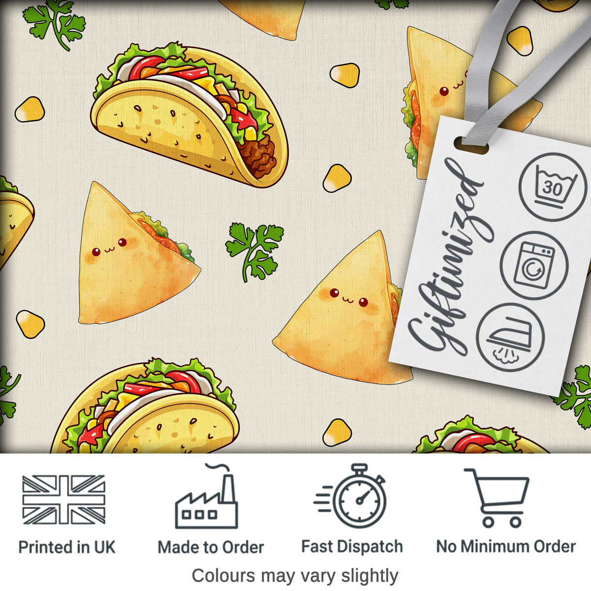 Cute Kawaii Tacos and Wraps Cream Background Seamless Pattern Digital Print Fabric by the Metre UK Sewing Quilting Textile