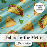 Cute Kawaii Tacos and Wraps Seamless Pattern Teal Background Digital Print Fabric by the Metre UK Sewing Quilting Textile