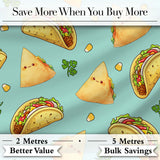Cute Kawaii Tacos and Wraps Seamless Pattern Teal Background Digital Print Fabric by the Metre UK Sewing Quilting Textile