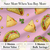 Cute Kawaii Tacos and Wraps Seamless Pattern Bright Pink Background Digital Print Fabric by the Metre UK Sewing Quilting Textile