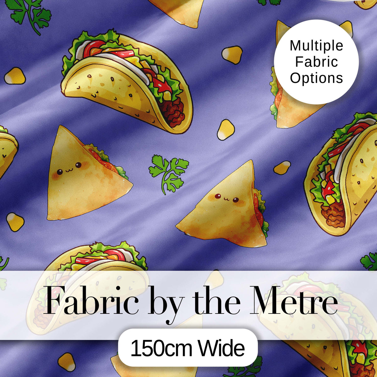 Cute Kawaii Tacos and Wraps Seamless Pattern Purple Background Digital Print Fabric by the Metre UK Sewing Quilting Textile