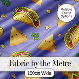 Cute Kawaii Tacos and Wraps Seamless Pattern Purple Background Digital Print Fabric by the Metre UK Sewing Quilting Textile