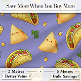 Cute Kawaii Tacos and Wraps Seamless Pattern Purple Background Digital Print Fabric by the Metre UK Sewing Quilting Textile