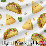 Cute Kawaii Tacos and Wraps Seamless Pattern Light Grey Background Digital Print Fabric by the Metre UK Sewing Quilting Textile
