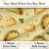 Cute Kawaii Tacos and Wraps Seamless Pattern Yellow Background Digital Print Fabric by the Metre UK Sewing Quilting Textile
