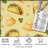 Cute Kawaii Tacos and Wraps Seamless Pattern Yellow Background Digital Print Fabric by the Metre UK Sewing Quilting Textile
