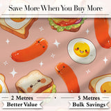 Kawaii Breakfast Eggs Sausage and Sandwich Beige  Seamless Pattern Digital Print Fabric by the Metre UK Sewing Quilting Textile