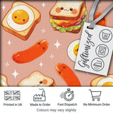 Kawaii Breakfast Eggs Sausage and Sandwich Beige  Seamless Pattern Digital Print Fabric by the Metre UK Sewing Quilting Textile