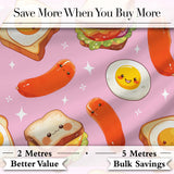 Kawaii Breakfast Eggs Sausage and Sandwich Bright Pink  Seamless Pattern Digital Print Fabric by the Metre UK Sewing Quilting Textile