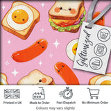 Kawaii Breakfast Eggs Sausage and Sandwich Bright Pink  Seamless Pattern Digital Print Fabric by the Metre UK Sewing Quilting Textile