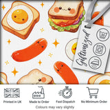 Kawaii Breakfast Eggs Sausage and Sandwich Light Grey  Seamless Pattern Digital Print Fabric by the Metre UK Sewing Quilting Textile