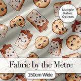 Cute Kawaii Cookies and Chocolate Milk Carton Cream Background Seamless Pattern Digital Print Fabric by the Metre UK Sewing Quilting Textile