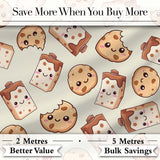 Cute Kawaii Cookies and Chocolate Milk Carton Cream Background Seamless Pattern Digital Print Fabric by the Metre UK Sewing Quilting Textile