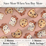 Cute Kawaii Cookies and Chocolate Milk Carton Brown Background Seamless Pattern Digital Print Fabric by the Metre UK Sewing Quilting Textile