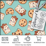 Cute Kawaii Cookies and Chocolate Milk Carton Teal Background Seamless Pattern Digital Print Fabric by the Metre UK Sewing Quilting Textile