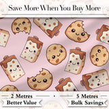 Cute Kawaii Cookies and Chocolate Milk Carton Pink Background Seamless Pattern Digital Print Fabric by the Metre UK Sewing Quilting Textile
