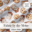 Cute Kawaii Cookies and Chocolate Milk Carton Grey Background Seamless Pattern Digital Print Fabric by the Metre UK Sewing Quilting Textile