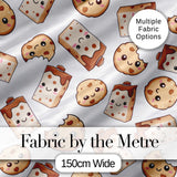 Cute Kawaii Cookies and Chocolate Milk Carton Grey Background Seamless Pattern Digital Print Fabric by the Metre UK Sewing Quilting Textile