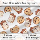 Cute Kawaii Cookies and Chocolate Milk Carton Grey Background Seamless Pattern Digital Print Fabric by the Metre UK Sewing Quilting Textile