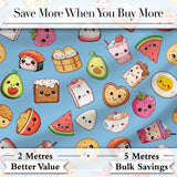 Cute Kawaii Food Characters on Blue Background Seamless Pattern Digital Print Fabric by the Metre UK Sewing Quilting Textile