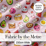 Cute Kawaii Food Characters on Light Pink Background Seamless Pattern Digital Print Fabric by the Metre UK Sewing Quilting Textile