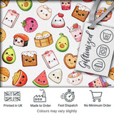 Cute Kawaii Food Characters on Light Grey Background Seamless Pattern Digital Print Fabric by the Metre UK Sewing Quilting Textile